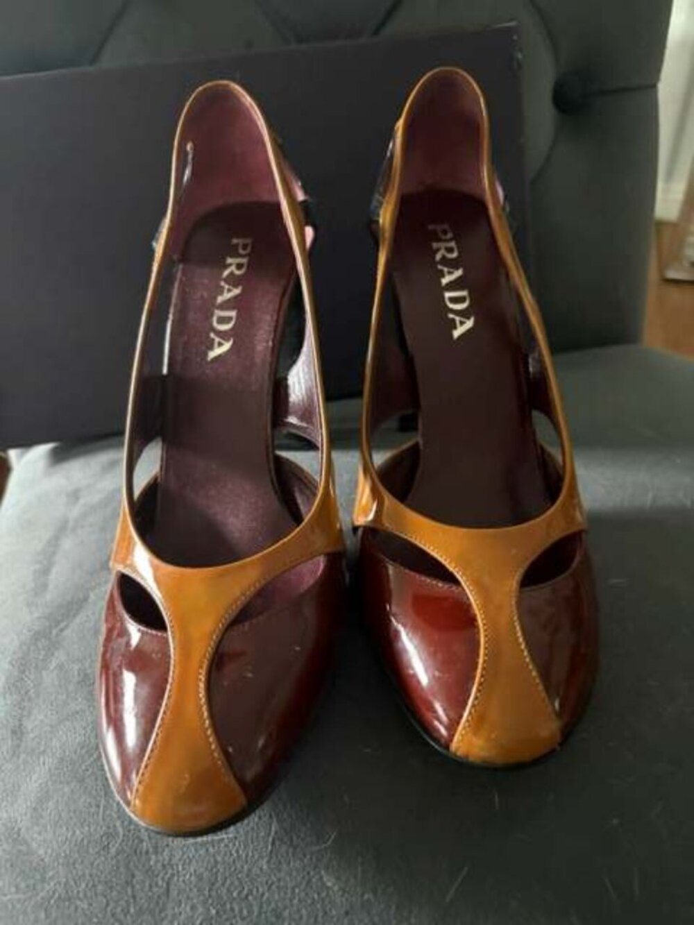 NIB- Prada Patent Leather Colorblock Heels- RARE